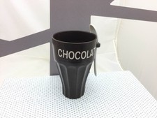 Mug gobelet chocolat céramique marron avec cuillère blanche  14 x 8,5 cm env