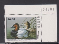 1993 NE-3 Nebraska État Fiscaux Sauvagine Canard Tampon Pns Canvasbacks US