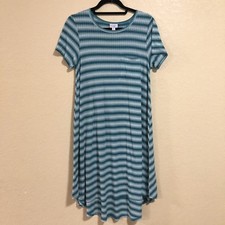 Lularoe Medium Carly Striped Dress Casual Oversized Lounge Blue & White