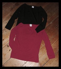 Camaïeu/Lot 2/T-Shirt/Pull Fin/Col Bateau/Rouge/Noir/Stretch/Mode, 38/40 (2) 