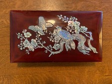 Vintage Korean Dark Lacquered w/Mother of Pearl Inlay Wooden Box & ashtray