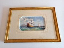  Aquarelle trois mâts Cadre bois doré fixé sous verre signé (Louis Royon 1928)