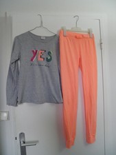 SUPERBE PYJAMA INSCRIPTION GRIS/ORANGE FLUO TAO FILLE TAILLE 14 ANS