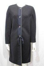 Lanvin Paris Femme Noir Manteau Long Laine Veste Classique Col Bateau US 10