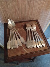 6 Couverts de Table Décor Coquilles Orfèvrerie Alfénide Métal Argenté