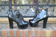 Escarpin Bottines à Lacets Plateforme noir vernis T 41 Fetish bondage Zaza2cats