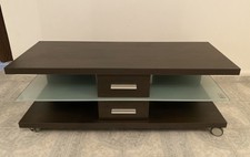 MEUBLE TV BOIS WENGÉ VERRE TREMPE ROULETTES✨