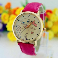 jolie Montre métal doré rosé chat et cœur divers coloris de bracelet
