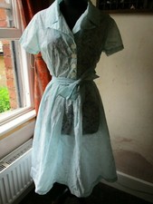 Lovely vintage original 1950 S bleu floqué Sheer Bal Swing Cercle Robe 10 très bon état