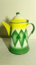 CAFETIERE EMAILLEE DECOR GEOMETRIQUE STYLE ART DECO**