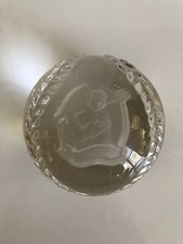 Beautiful Crystal Art Glass Baseball Paperweight of Etched Baseball Player