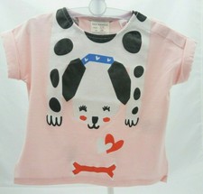 ZARA Tee-shirt manche courte rose motif chien pailletté deux côtés bébé 3/6 mois