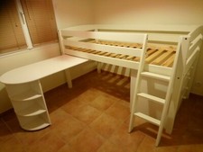 Lit Mezzanine mi-hauteur « TOMMY », Sommier, Bureau et Commode