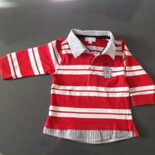 Tee Shirt Garçon 12 Mois KIMBALOO -Rouge & Blanc -Manches Longues -Très Bon Etat