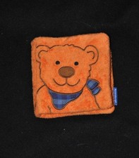 Peluche doudou livre orange RAVENSBURGER ours carré 4 pages 12 * 12 cm TTBE