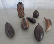 Ensemble de 7 fruits miniatures en bois d'ébène ou teck Décoration de table 