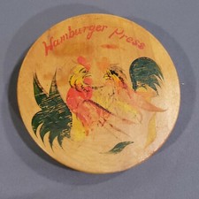 Vtg Wooden Fighting Rooster Hamburger Press