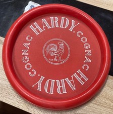 Antique Plateau tapis de jeu PLV Cognac Hardy Coq France Rouge d.30 cm vintage 