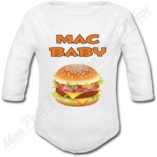 Body Bébé Hamburger Mac Baby - cadeau naissance garçon fille - fast food humour