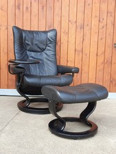 Stressless Fauteuil Relax Wing & Tabouret Ekornes Ottoman Cuir Noir Table