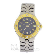 EBEL SPORTWAVE 18 KARAT GOLD & SS BLACK DIAL WATCH