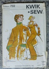 Kwik Sew 759 pattern Women's Ski Snow Jacket & Pants set Sizes 6 - 8 - 10 uncut