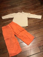 Ensemble 18m Pull coton et Pantalon jean's orange, DPAM + Tex