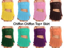 Haut Bardot & Plissé Helicoptere Deux Costume Pièce Mousseline Haut+Jupe Plage