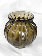 SIGNE DAUM NANCY FRANCE GRAND  Vase Ambré violet brun  avec relief cannele