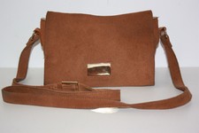 ZARA Trafaluc Petit Sac Croûte de Cuir Marron Clair Bandoulière TBE