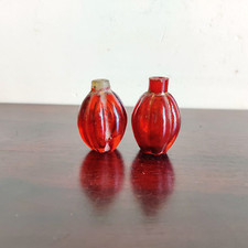 19c Vintage Victorien Rouge Verre Doré Travail Parfum Bouteille Paire Décoratifs
