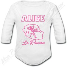 Body Bébé La Réunion 974 rose avec prénom personnalisé - cadeau de naissance