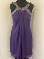 Scarlett Nite Purple Party Cocktail Dress Beaded Chiffon Flowy Padded 6