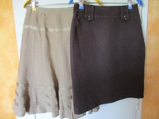CAROLL 2 jupes en lin T.36 Marron foncé droite+Marron clair évasée Nickel