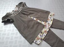 Robe VERTBAUDET 5 ans kaki blanc fleurs + legging kaki état quasi neuf