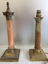 Paire colonnes avec 1 pied de lampe en Onyx vert& rose/Socle Bronze doré/XIXème