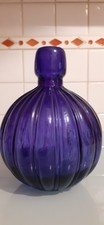 Bouteille Vase Verre Bleu Forme Boule  Hauteur 25 Cm