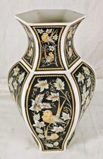 VASE Hexagonal CERAMIQUE EMAILLEE Italienne decor Exclusiv 1960s decoration B