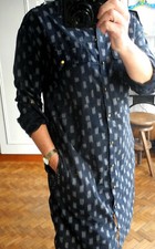 Robe chemisier PROMOD 40 bleu marine et dénim manches longues transformables