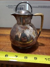 Vintage LBS CO 1866 Silver Plate tea pot pitcher Lawrence B Smith Wicker Handle