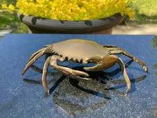 Vintage Brass Crab Ashtray Trinket Box Figurine Hinged Shell Lid 