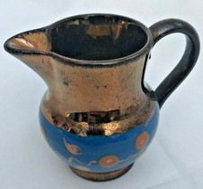 Cuivre Lustre Cruche 6.3cm Grand avec Bleu Bande - Excellent État