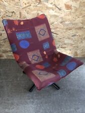 Ancien Fauteuil Pivotant KEBE Métal Noir + Tissu Bordeaux & Multicolore Vintage