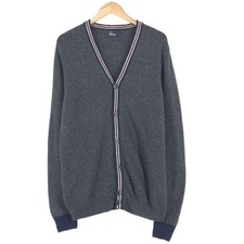 Fred Perry Laine Agneau Cardigan Pull Gris Hommes Taille L