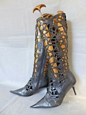 Bottes pointues talon fin SAN MARINA Cuir noir découpes dentelles sexy T 37