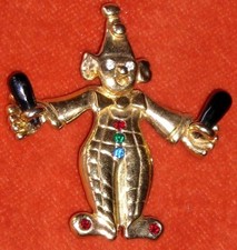 Broche CLOWN RUBIS émeraude Topaze diamant monture dorée SUPERBE!!     5 cm haut