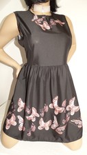 robe T46 patineuse noire légère motifs imprimés papillons zip dos 214= 