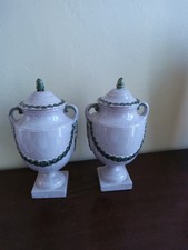 Faïence De Malicorne Paire De Pots Couverts Signés P B ×