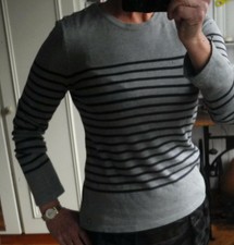  Pull Mademoiselle SAINT JAMES hyper doux 38  ou 38/40  gris rayures marines