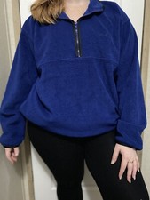 Vintage 90s IZOD Logo Men XL Blue Soft Cozy Warm Half Zip Fleece Sweatshirt